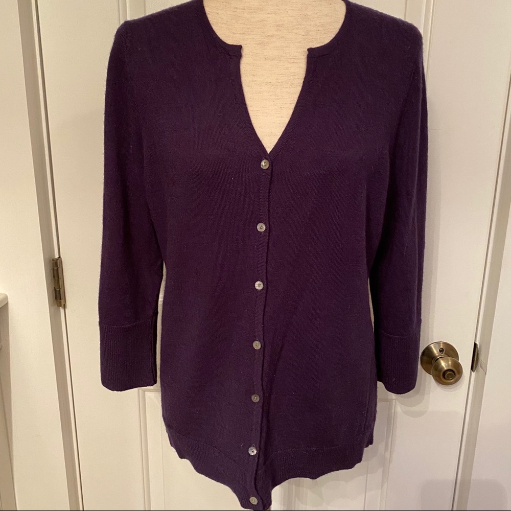 SUSAN BRISTOL SWEATER CARDIGAN PURPLE 3/4 SLEEVE BUTTON Size LARGE